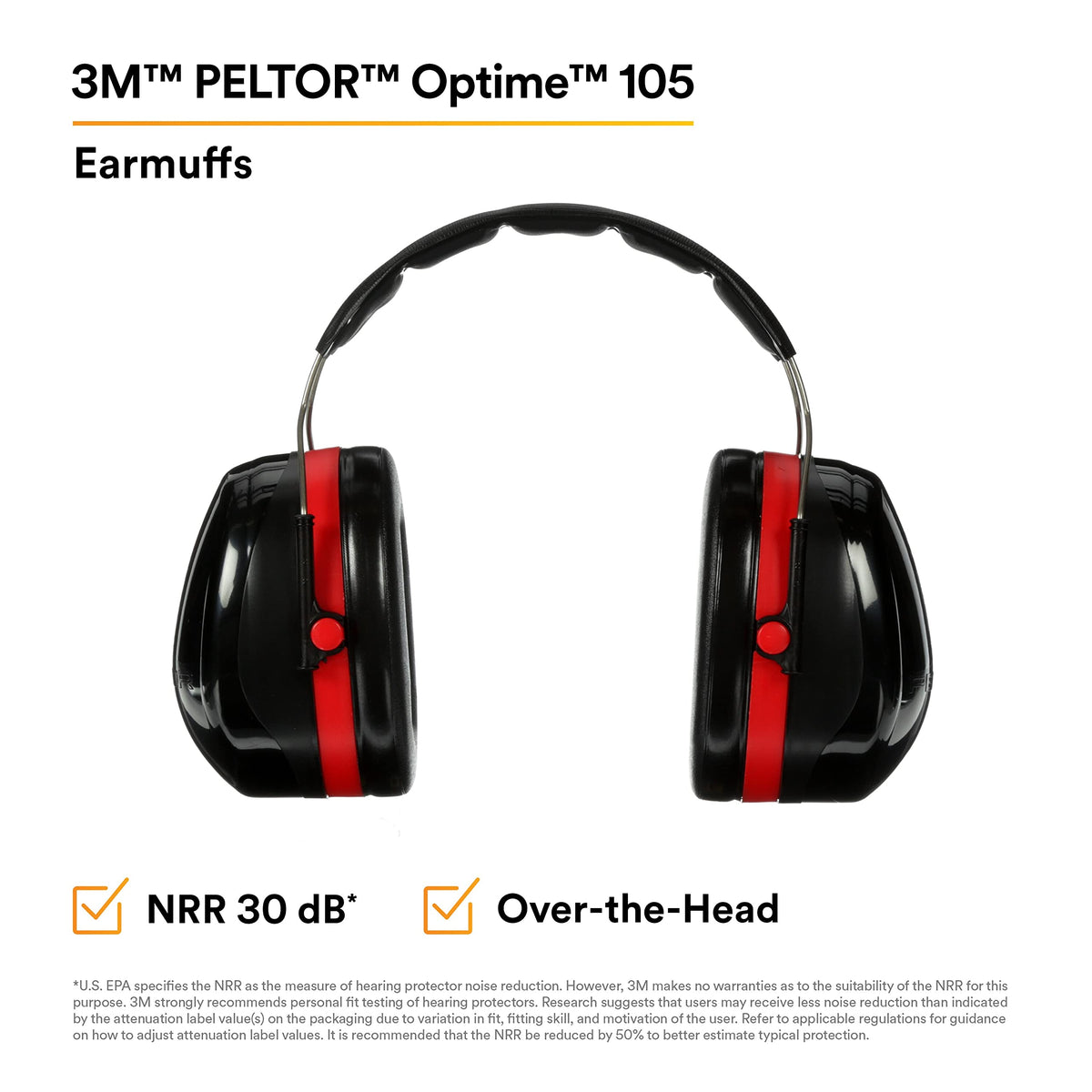 3M H10A Peltor Optime 105 Over the Head Earmuff, Ear Protectors, Hearing Protection, NRR 30 dB