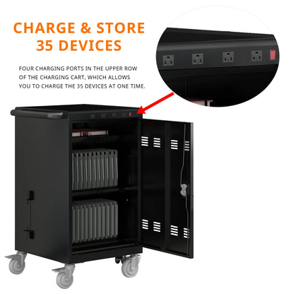 35 Device Mobile Charging Cart, Chromebooks and Laptop Computers, Locking Charging Station with Lock & Key for The Front Back Door, Surge Protection