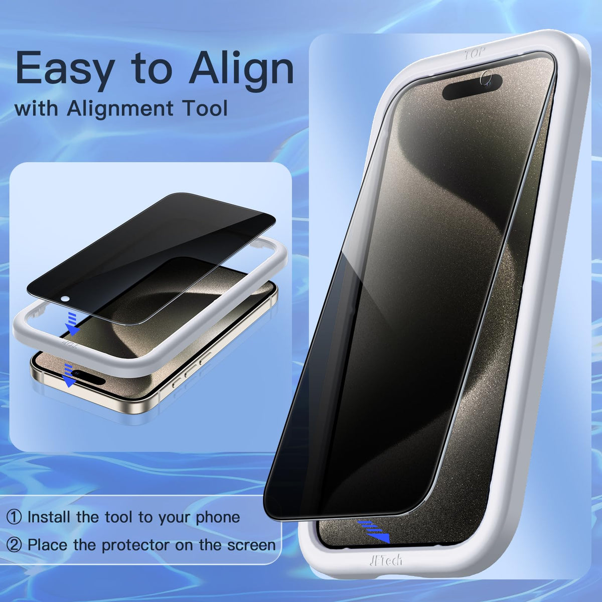 JETech Privacy Screen Protector for iPhone 15 6.1-Inch, Anti-Spy Tempered Glass Film with Easy Installation Tool, 2-Pack