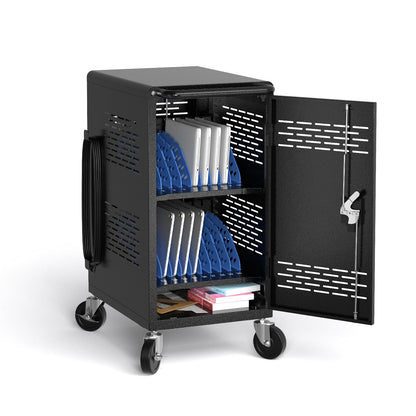 Fully Assembled 20 Devices Laptop Charging Cart - Tablet Storage Cart for Chromebook iPad, Mobile Laptop Charging Station for Classroom Office - Includes Cable Management & Detachable Door, Black