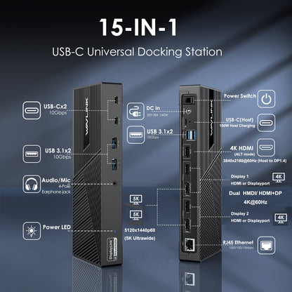 WAVLINK USB Laptop Docking Station Dual Monitors, DisplayLink Computer Dock for M1 M2 Mac and Windows, ChromeOS, Ubuntu 20.04/22.04 (HDMI & HDMI/DVI/VGA, 6xUSB Ports, LAN, Audio)