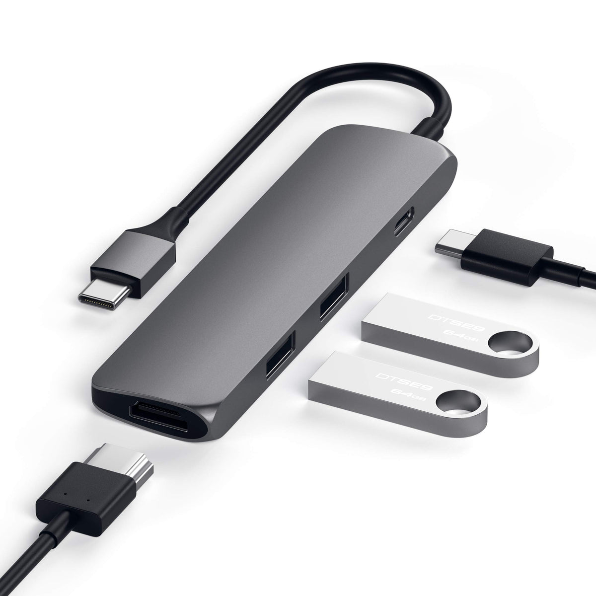 Satechi USB C Hub Multiport Adapter, USB C Docking Station with 4K HDMI, 60W USB C PD Charging, 2 USB-A, for MacBook Pro/Air M1 M2 M3, Dell, HP, Surface, Lenovo - Space Gray