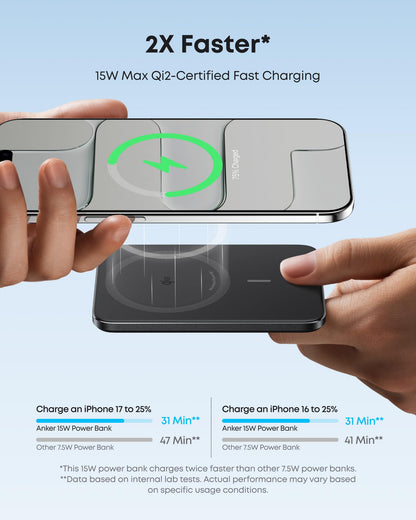 Anker Nano MagSafe Power Bank, Ultra-Slim 5,000mAh Magnetic Wireless Charging Battery, Qi2 Certified 15W Max MagSafe-Compatible Portable Charger, Ergonomic Design, for iPhone Air/17/16 Series