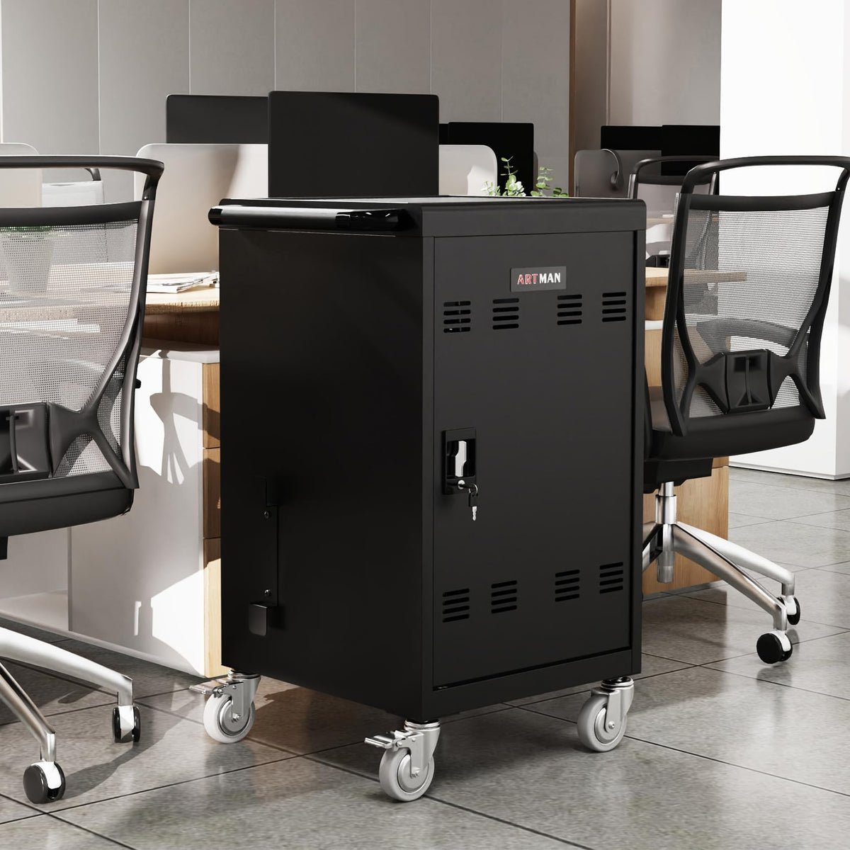 30 Device Mobile Laptop Charging Cart for Laptop Computers Chromebook Fast Charging & Secure Storage (16.3in Screen Size), Ideal for School, Library, Hospital - Black