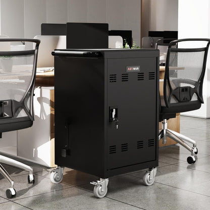 30 Device Mobile Laptop Charging Cart for Laptop Computers Chromebook Fast Charging & Secure Storage (16.3in Screen Size), Ideal for School, Library, Hospital - Black