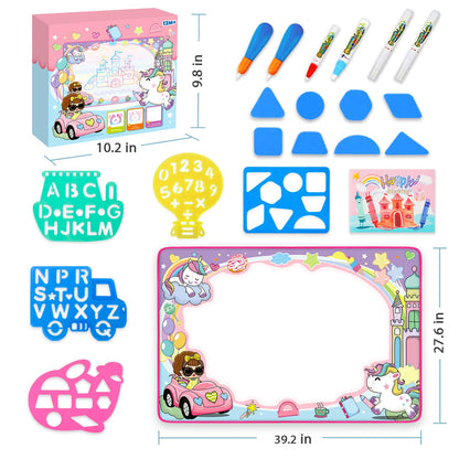 Water Doodle Mat - Kids Painting Writing Color Doodle Drawing Mat Toy Bring Magic Pens Educational Toys for Age 3 4 5 6 7 Year Old Girls Boys Age Toddler Gift