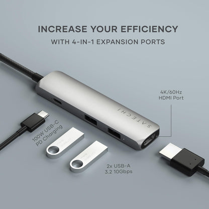 Satechi USB C Hub Multiport Adapter, USB C Docking Station with 4K HDMI, 60W USB C PD Charging, 2 USB-A, for MacBook Pro/Air M1 M2 M3, Dell, HP, Surface, Lenovo - Space Gray