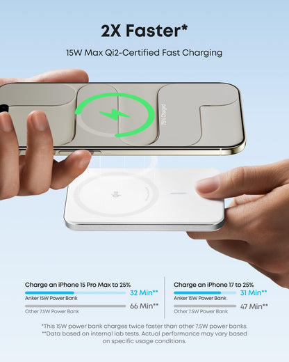 Anker Nano MagSafe Power Bank, Ultra-Slim 5,000mAh Magnetic Wireless Charging Battery, Qi2 Certified 15W Max MagSafe-Compatible Portable Charger, Ergonomic Design, for iPhone Air/17/16 Series
