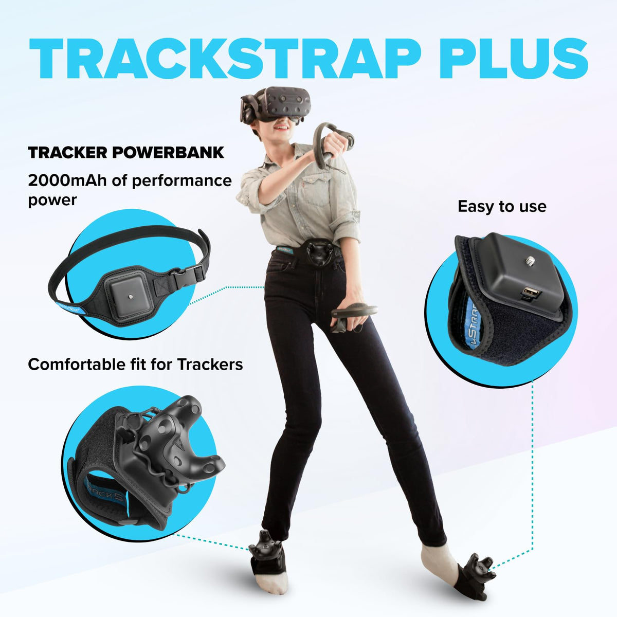 Rebuff Reality Trackstraps for Vive Tracker - Adjustable VR Full Body Tracking Straps, VR Chat Motion Capture, Compatible with Vive Tracker 3.0 2.0 Ultimate, Tundra, (Tracker Sold Separately) Black