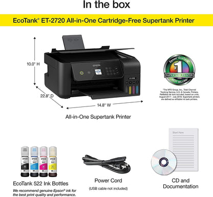 Epson EcoTank All-in-One Wireless Color Inkjet Printer with Scanner and Copier - Print Scan Copy - Black-Bundle with Ahaghug Printer Cable。