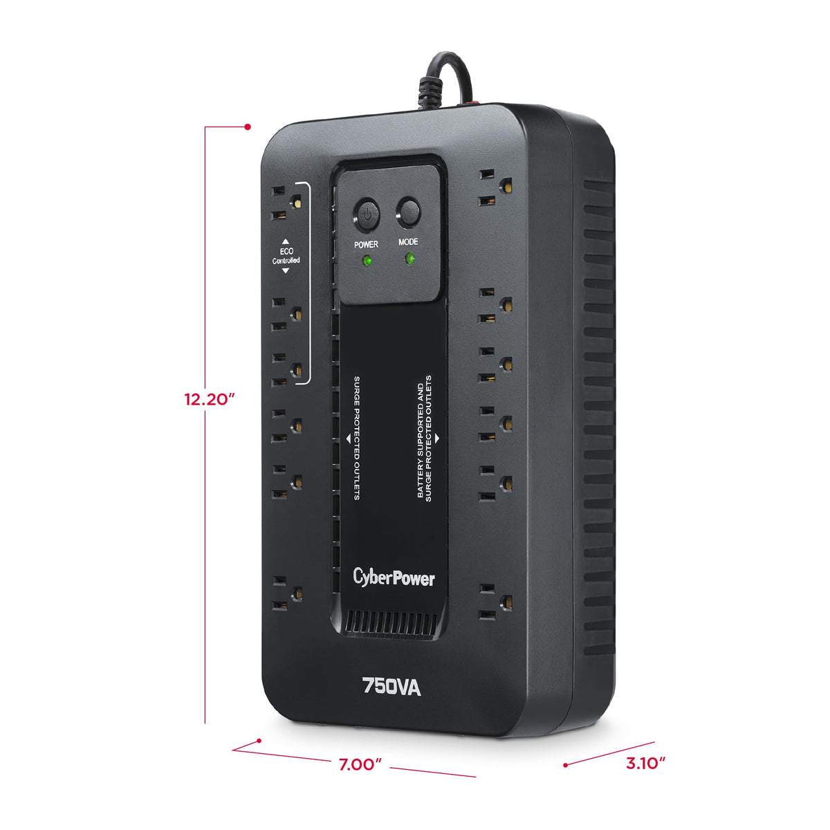 CyberPower EC850LCD Ecologic UPS Battery Backup and Surge Protector, 850VA/510W, 12 Outlets, ECO Mode, Compact, UL Certified