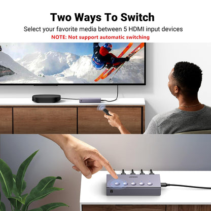 UGREEN HDMI Switch 5 in 1 Out 4K@60Hz, HDMI Splitter with Remote 5 Port Switcher Selector Box Support 3D CEC HDR HDCP2.2 Compatible with PS5/4/3 Xbox Nintendo Switch Roku TV Fire Stick Black