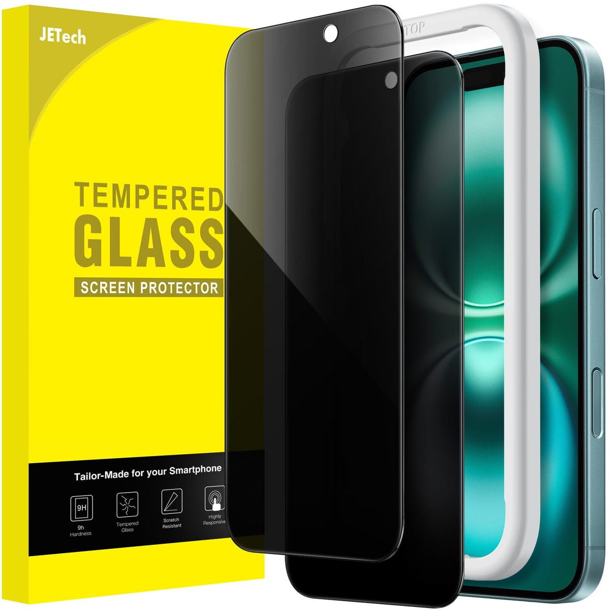 JETech Privacy Screen Protector for iPhone 15 6.1-Inch, Anti-Spy Tempered Glass Film with Easy Installation Tool, 2-Pack