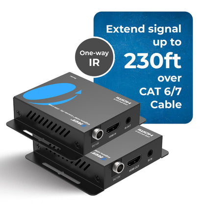 OREI 4K HDMI Over Ethernet Extender RJ45 (CAT6/CAT7) – 4K@30Hz up to 131ft / 1080p up to 230ft, Full HD POC Transmitter & Receiver with IR Loop Out (EX-230C)