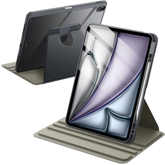JETech Rotating Case for iPad Air 13-Inch M4/M3/M2 (2026/2025/2024) with Pencil Holder, 360 Degree Rotation Protective Stand Cover Clear Back, Auto Wake/Sleep (Purple)