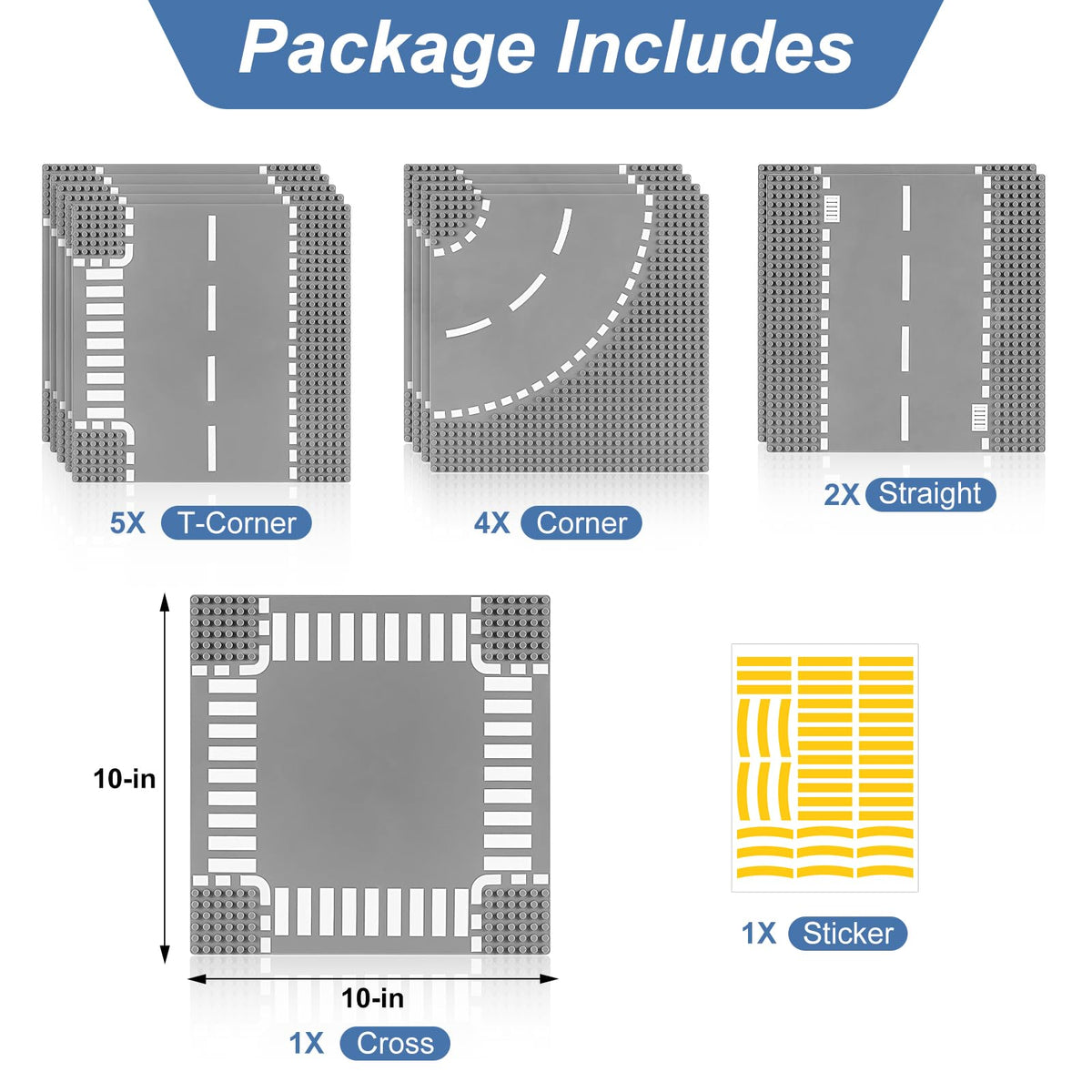 Pokiiulk Classic Gray Baseplates, 32x32 Studs Square Base Plates for Play or Display Bricks Creations, Compatible with Classic Legos, 10" x 10", Pack of 2, Perfect for City Streets, Castle, Mountains