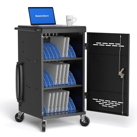 POCHAR 30 Devices Open Laptop Charging Cart for iPads, Tablets - Laptop & Tablet Storage Carts for Classroom, Office - Chromebook Charging Station Cart with Cable Management & Surge Protection