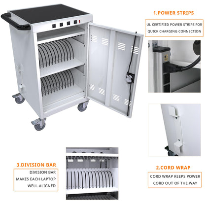 35 Device Mobile Charging Cart, Chromebooks and Laptop Computers, Locking Charging Station with Lock & Key for The Front Back Door, Surge Protection
