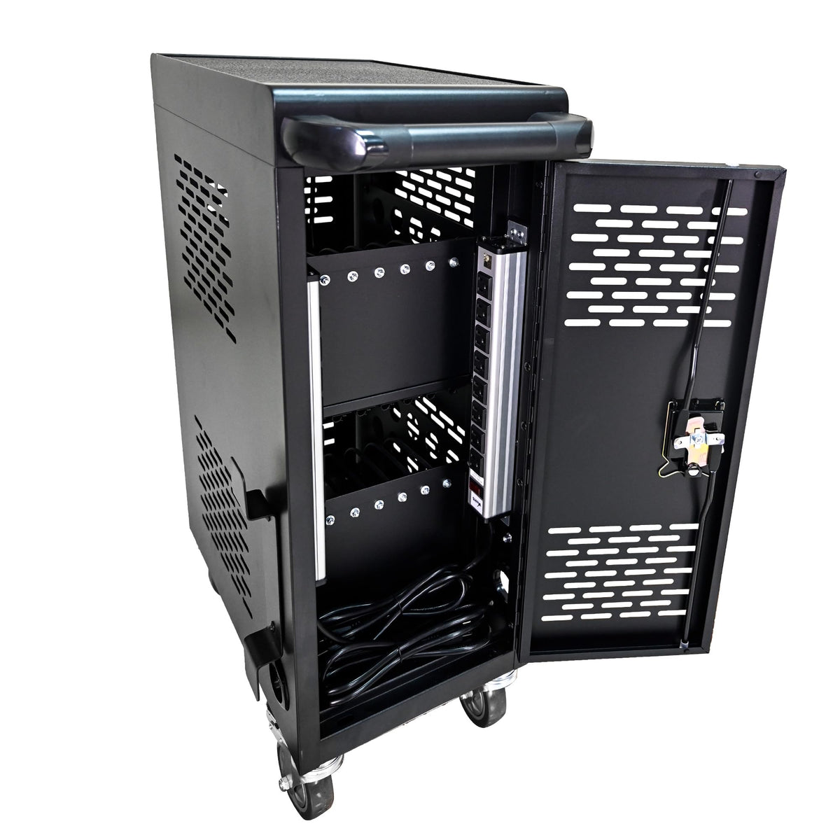 16 Device Charging Cart for Laptop Up to 16.3-inch Screen, Mobile Charging Station and Tablet Storage Cart for iPad, Chromebooks with Cord Organizer, Black