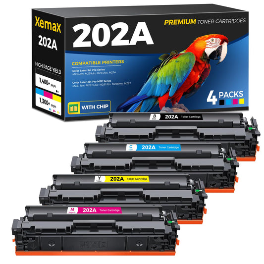 202A Toner Cartridges 4 Pack Compatible for HP 202A CF500A 202X CF500X Toner Compatible for HP Color Laser Jet Pro MFP M281fdw M281cdw M281fdn M280nw M281 M254dw M254dn M254nw CF501A CF502A CF503A