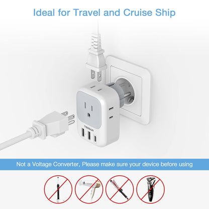 2 Pack European Plug Adapter USB C, TESSAN US to Europe Adapter 4 Outlets 3 USB Charger, Type C International Power Adaptor to Italy Spain France Portugal Iceland Germany, Europe Travel Essentials