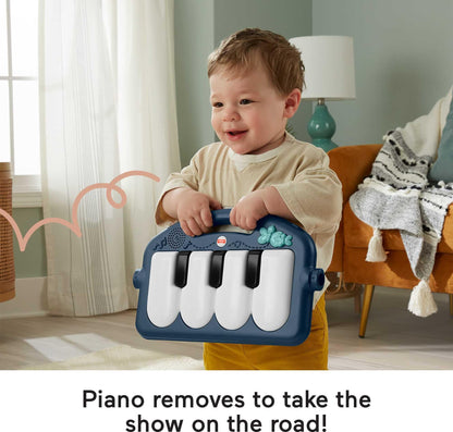 Fisher-Price Baby Playmat Glow and Grow Kick & Play Piano Gym, Blue Musical Learning Toy with Developmental Activities for Newborns 0+ Months