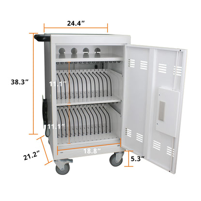 35 Device Mobile Charging Cart, Chromebooks and Laptop Computers, Locking Charging Station with Lock & Key for The Front Back Door, Surge Protection