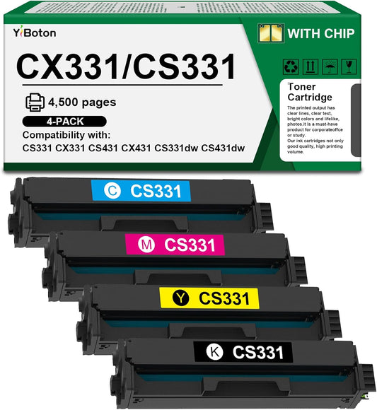 Compatible with Lexmark CS431 CX431 CS331 CX331 High Yield Toner 4-Pack with New Chip | 20N10K0 20N10C0 20N10M0 20N10Y0 for CS331dw CX331adwe CS431dw CX431adw Color Laser Printer