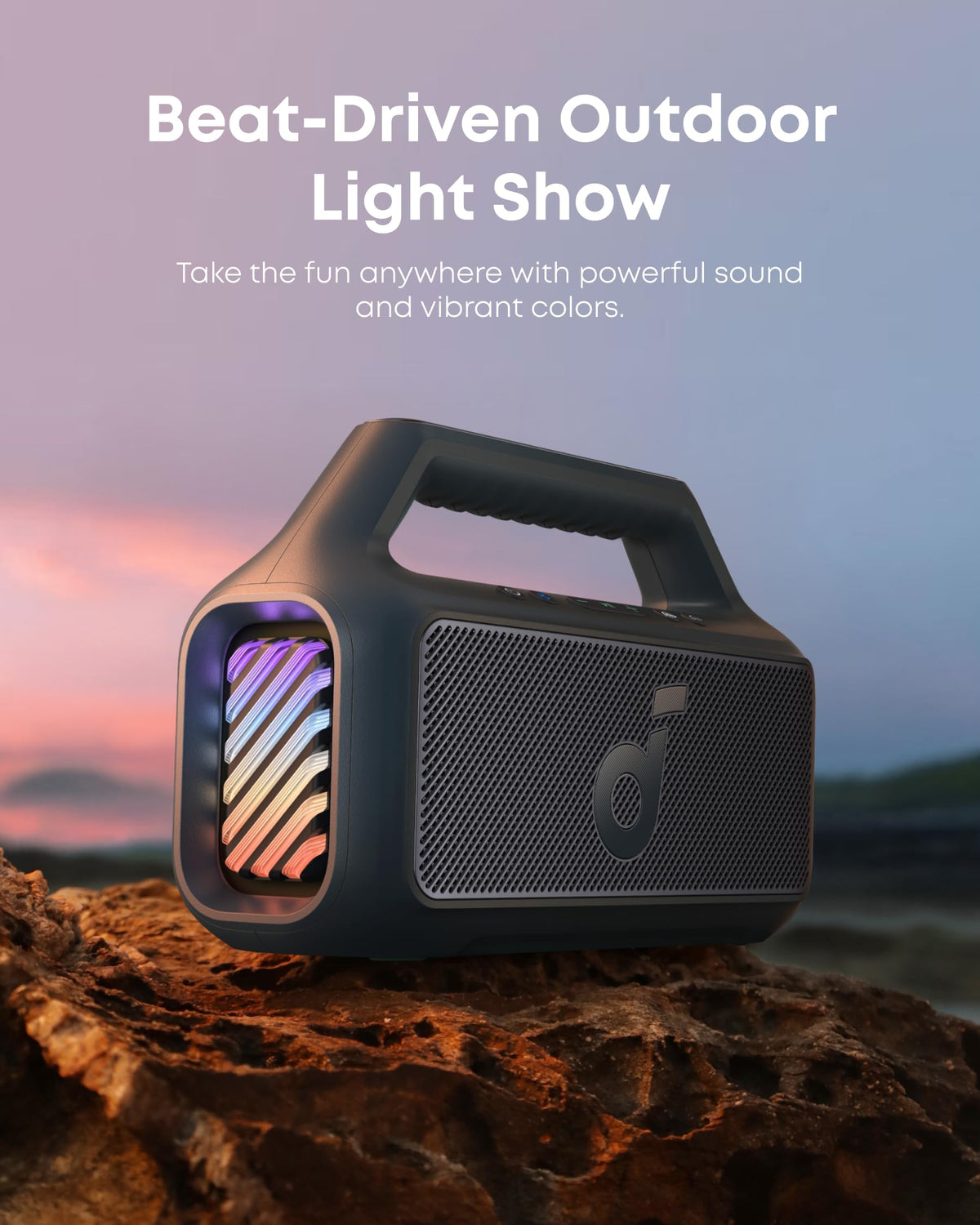 Soundcore Boom 2 By Anker, Outdoor Speaker, 80W, Subwoofer, BassUp 2.0, 24H Playtime, IPX7 Waterproof, Floatable, RGB Lights, USB-C, Custom EQ, Portable for Camping and Beach - Black