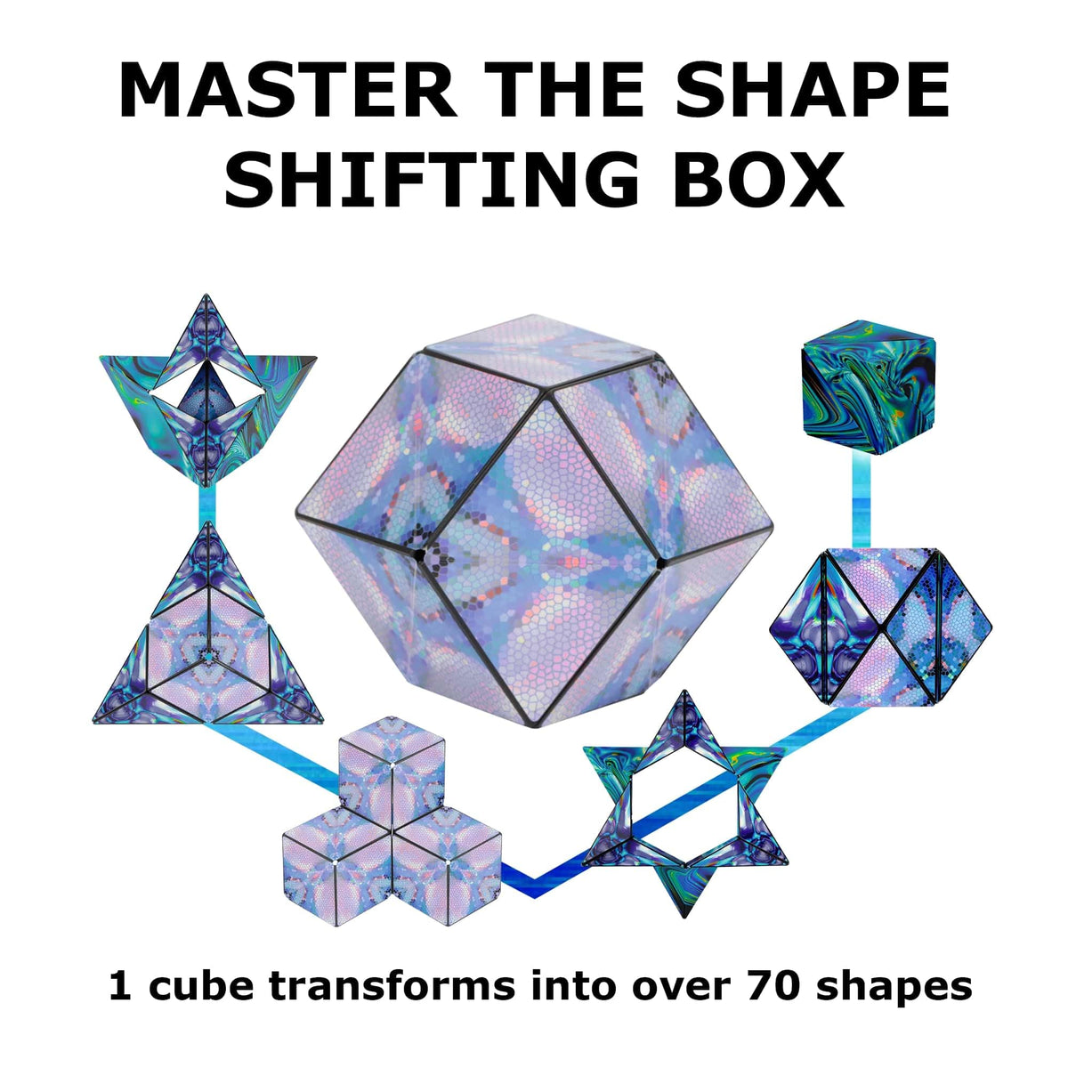 Shashibo Shape Shifting Box - Award-Winning STEM Fidget Toy with Ultra Strong Magnets - Puzzle Cube Transforms Into 100+ Shapes, Perfect Sensory Gift for Kids, Teens, and Adults (Spaced Out)