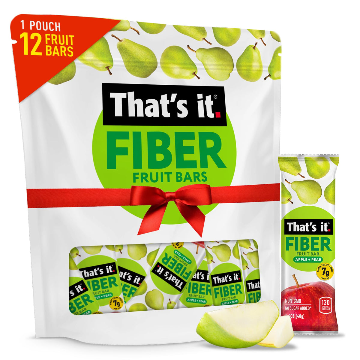 That’s it. High Fiber Fruit Bars Variety Pack (12 Count) – Cinnamon, Pear, Mixed Berries & Cherry, 7g Fiber from Real Fruit, 3-4 Ingredients, No Added Sugar, 130 Calories, Gluten-Free, Top 12 Allergen-Free, Non-GMO