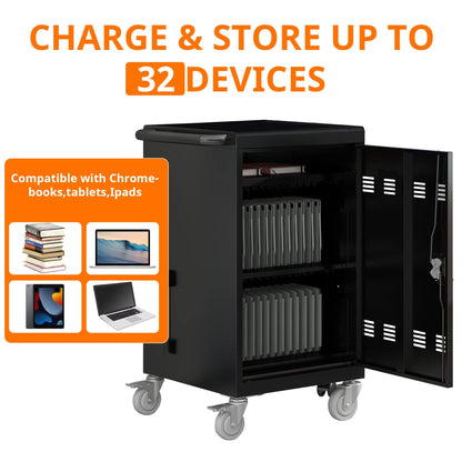 35 Device Mobile Charging Cart, Chromebooks and Laptop Computers, Locking Charging Station with Lock & Key for The Front Back Door, Surge Protection