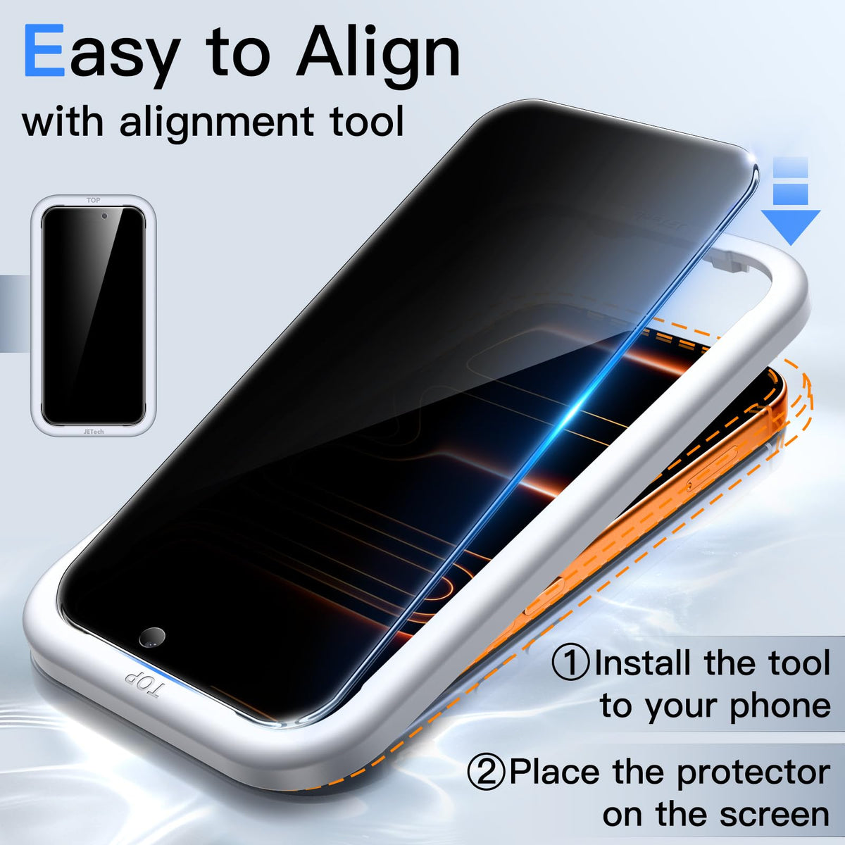 JETech Privacy Screen Protector for iPhone 15 6.1-Inch, Anti-Spy Tempered Glass Film with Easy Installation Tool, 2-Pack