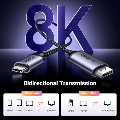 UGREEN USB C to DisplayPort 1.4 Cable 8K@60Hz 4K@240Hz Thunderbolt 4/3 to DP Cord Bundle with Bidirectional USB C to DisplayPort 1.4 Cable