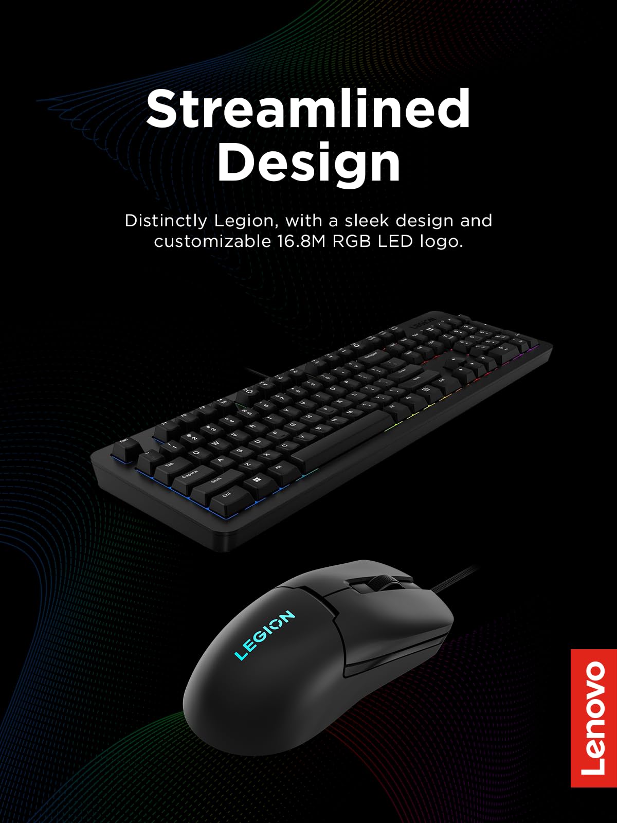 Lenovo GY40T26478 Legion K500 RGB Mechanical Gaming Keyboard, 3 ZONE Full-size Keyboard, 7 user Programmable Hot Keys; 16.8 Million Colors, 50 Million-Click Red Mechanical Keys, Detachable Palm Rest