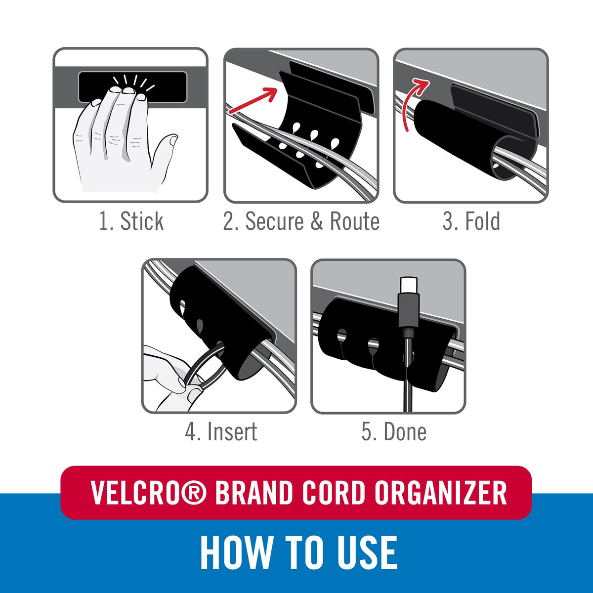 VELCRO Brand ONE-WRAP Cable Ties, 100Pk, 8 x 1/2" Black Cord Organization Straps, Thin Pre-Cut Design, Wire Management for Organizing Home, Office and Data Centers