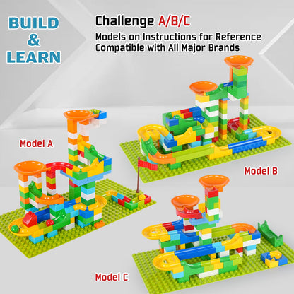 Marble Run Building Blocks for Kids Ages 3+ | 121-Piece Dinosaur STEM Toy with 6 Dinosaurs & 2 Baseplates | Durable Construction Set with Step-by-Step Guide