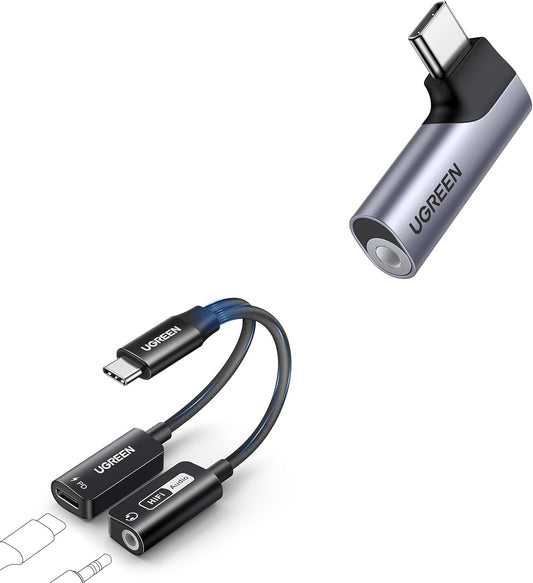 UGREEN USB C to 3.5mm Audio Adapter DAC Stereo Mic HiFi Right Angle Dongle Bundle Magnetic USB C to 3.5mm Audio Adapter and PD 60W Charger 2 in 1