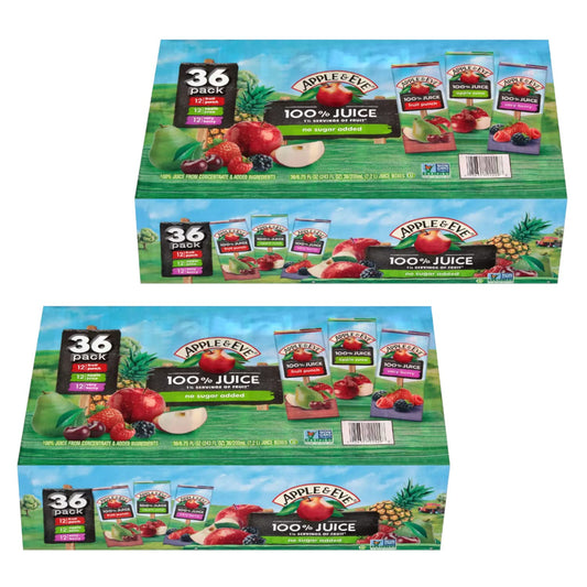 Apple & Eve 100% Juice Variety Pack | Apple, Very Berry & Fruit Punch Flavors | 6.75oz Juice Boxes, 36 Count (2 Packs of 36)