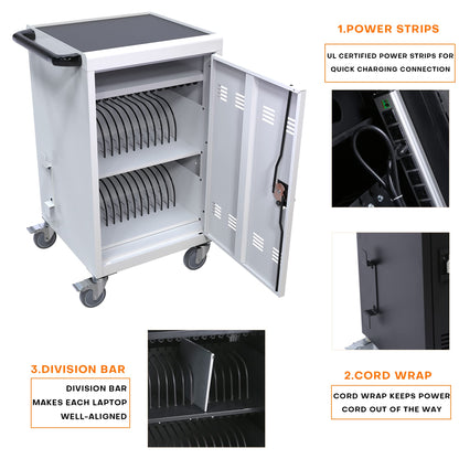 35 Device Mobile Charging Cart, Chromebooks and Laptop Computers, Locking Charging Station with Lock & Key for The Front Back Door, Surge Protection