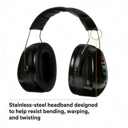 3M PELTOR Hearing Protection Optime 101 Earmuffs, Over the Head, H7A, 25 dB NRR, Adjustable Earcups, E-A-Rfit Compatible, Stainless Steel, Pack of 1, Black/Red