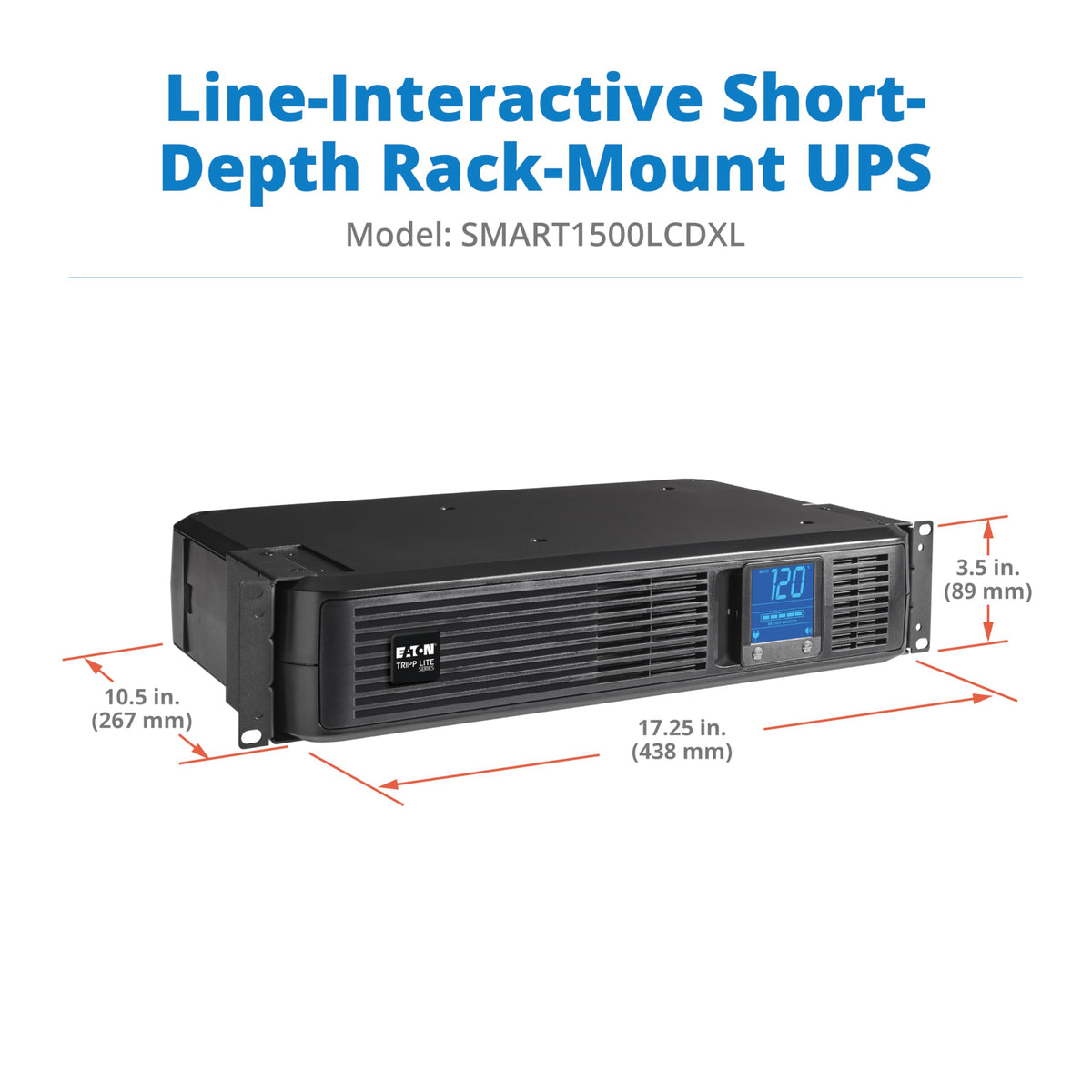 Tripp Lite SMART1500LCD 1500VA Rack Mount UPS Battery Backup, 900W, 8 Outlets, PWM Sine Wave, Short Depth 2U Rackmount UPS, AVR, LCD Screen