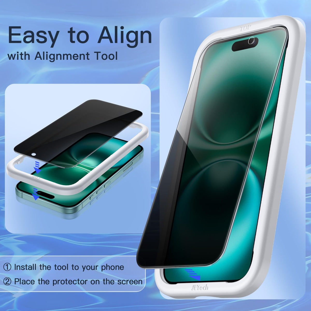 JETech Privacy Screen Protector for iPhone 15 6.1-Inch, Anti-Spy Tempered Glass Film with Easy Installation Tool, 2-Pack