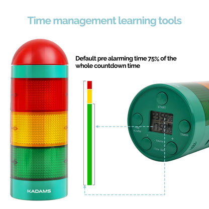 KADAMS Visual Timer for Kids with Audio Pre-Alarm - Traffic Light Alarm for Kids Toddler Teachers Classroom Home Time Management Tool 24hr Countdown Pause Memory Function