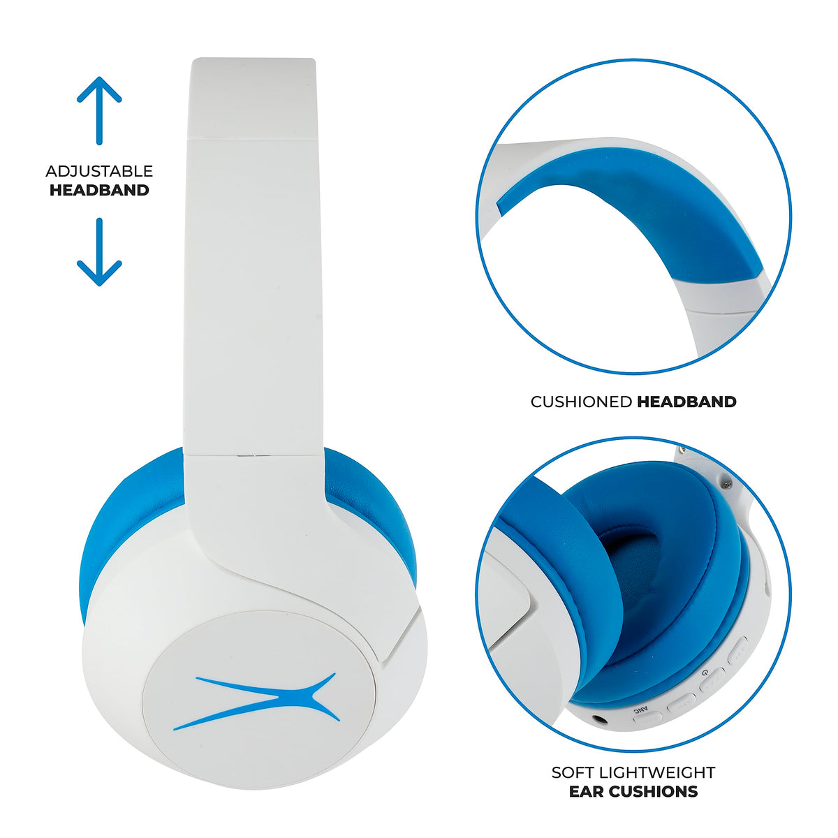 Altec Lansing Kid Safe Noise Cancelling Wireless Headphones 15H Battery, 85dB Volume Limit, Foldable Design Powerful Sound, Active Noise Cancellation Perfect for Kids Ages 7+ (Whiteout Pop Pink)