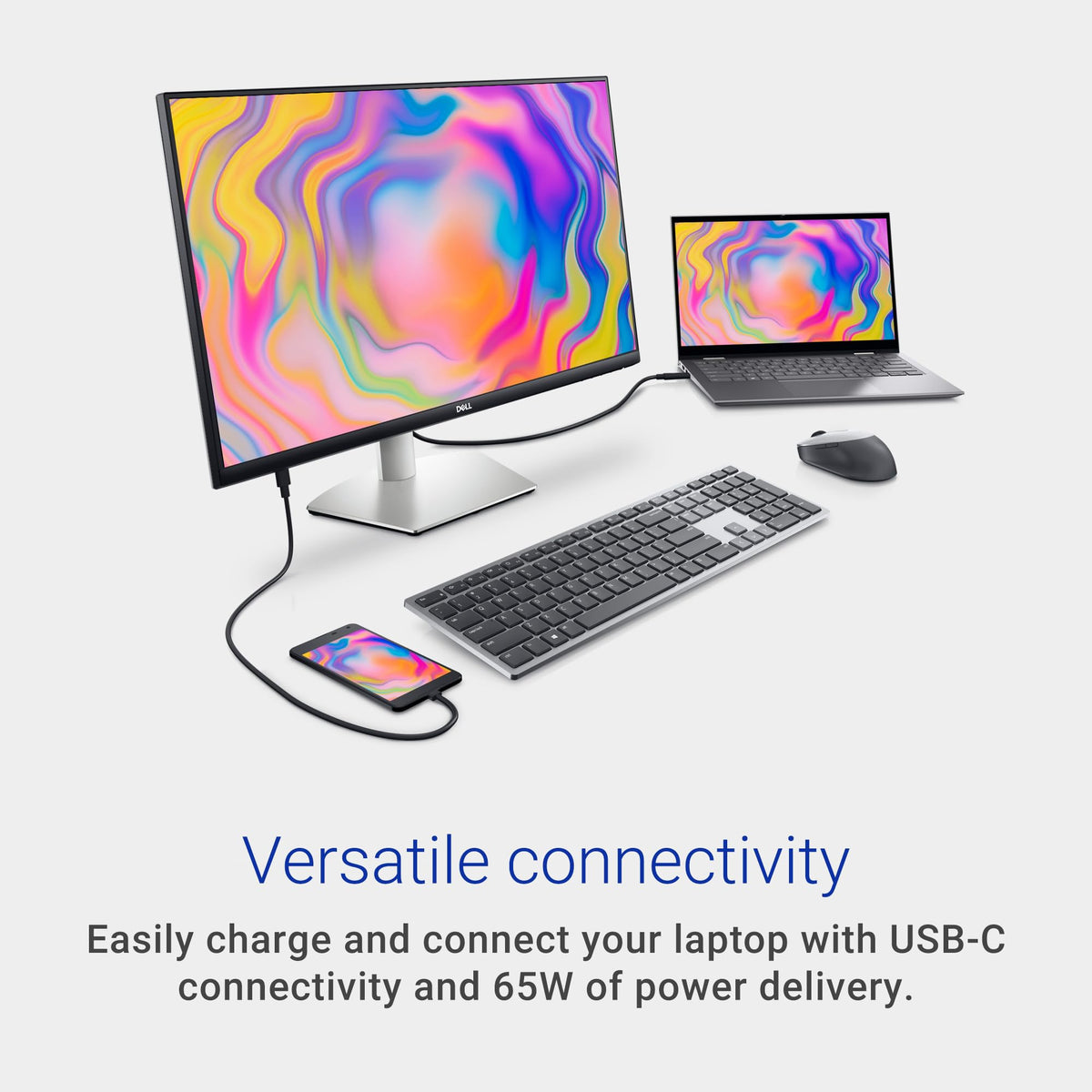 Dell S2722QC Monitor - 27 inch 4K USB-C , UHD (3840 x 2160) Display, 60Hz Refresh Rate, 8MS Grey-to-Grey Response Time, Built-in Dual 3W Speakers, 1.07 Billion Colors - Platinum Silver