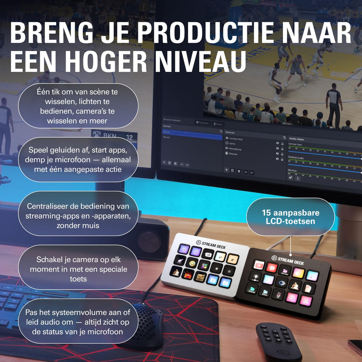 Elgato Stream Deck MK.2 – Studio Controller, 15 macro keys, trigger actions in apps and software like OBS, Twitch, YouTube and more, USB, works with Mac and PC
