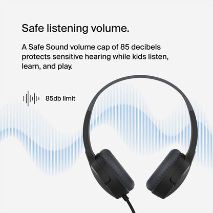 Belkin SoundForm Mini - Wireless Bluetooth Kids Headphones, 30H Battery, 85dB Safe Volume Limit, Built-in Microphone - Toddler On-Ear Earphones for iPhone, iPad - Ideal for School - Blue w/Case