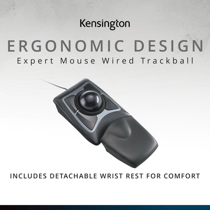 Kensington Expert Trackball Mouse (K64325), Black Silver, 5"W x 5-3/4"D x 2-1/2"H