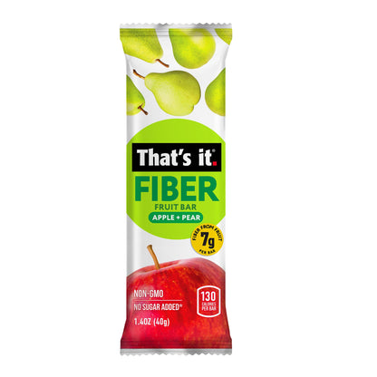 That’s it. High Fiber Fruit Bars Variety Pack (12 Count) – Cinnamon, Pear, Mixed Berries & Cherry, 7g Fiber from Real Fruit, 3-4 Ingredients, No Added Sugar, 130 Calories, Gluten-Free, Top 12 Allergen-Free, Non-GMO